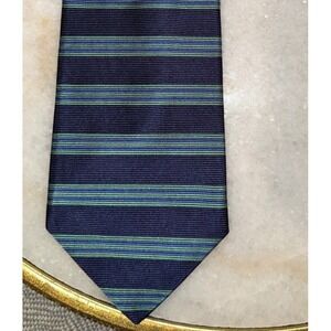 Brooks Brothers Makers Silk Tie Navy Blue Green Horizontal Striped Made in‎ USA